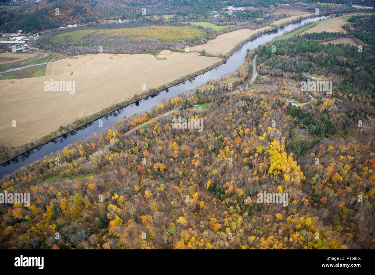 Aerial view of the Connecticut River in Guildhall, Vermont Stock Photo