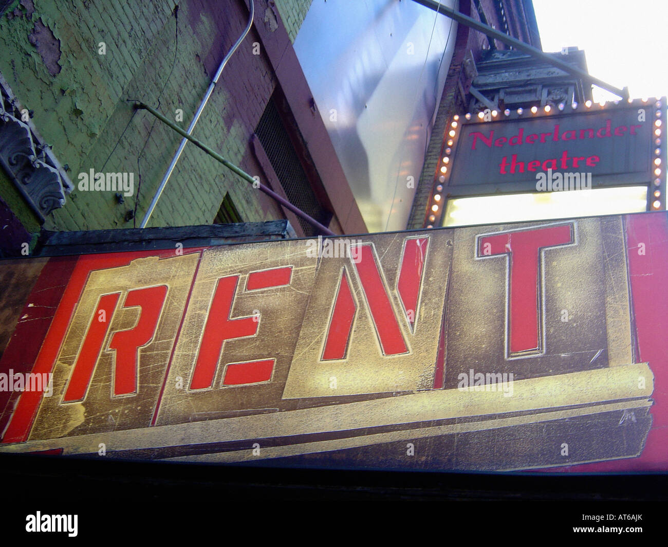 Sign for Broadway Musical Rent Outside of Nederlander Theatre in New