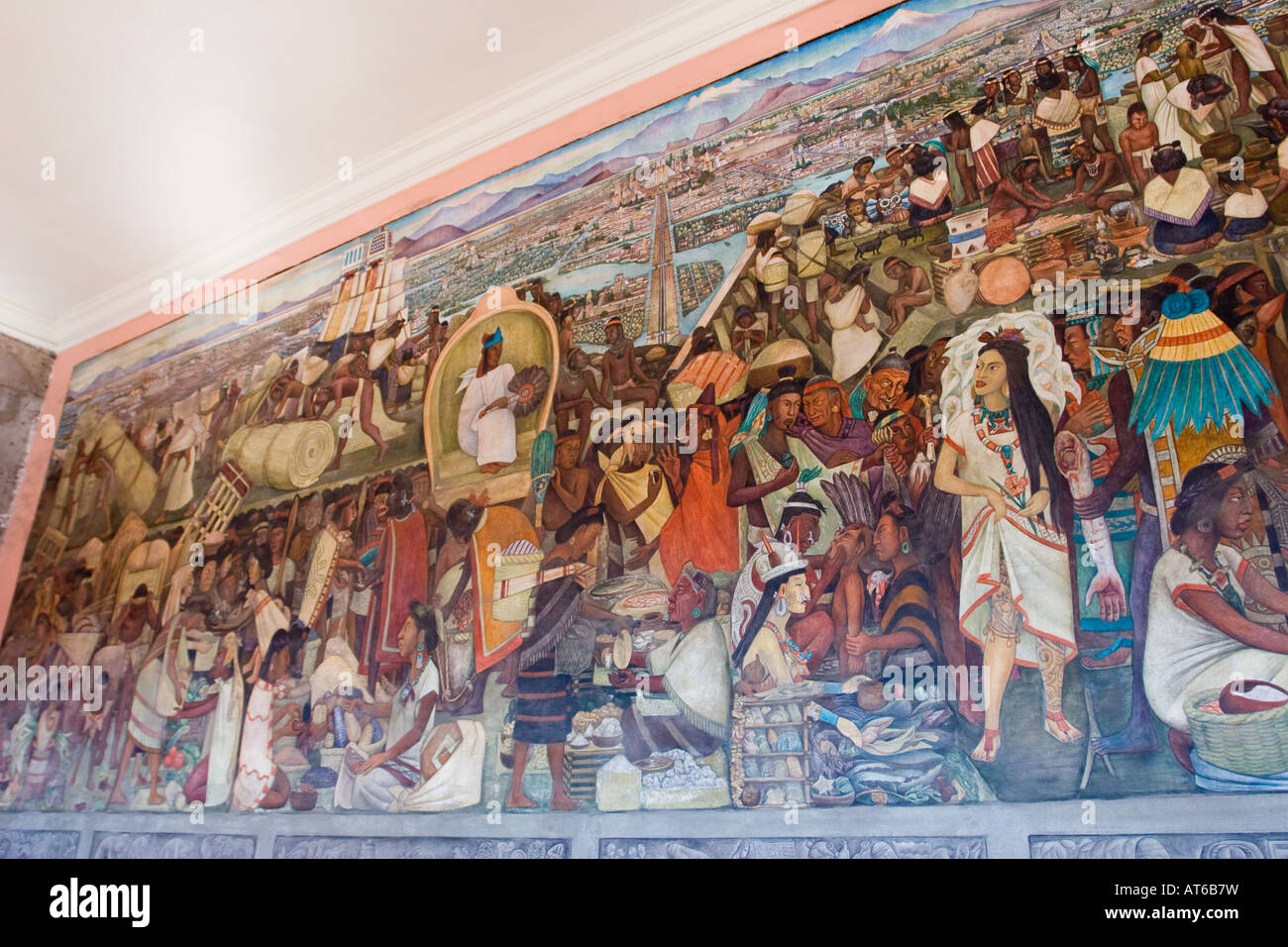 'The great Tenochtitlan' Diego Rivera fresco mural, 1945, National Palace, Mexico City Stock Photo