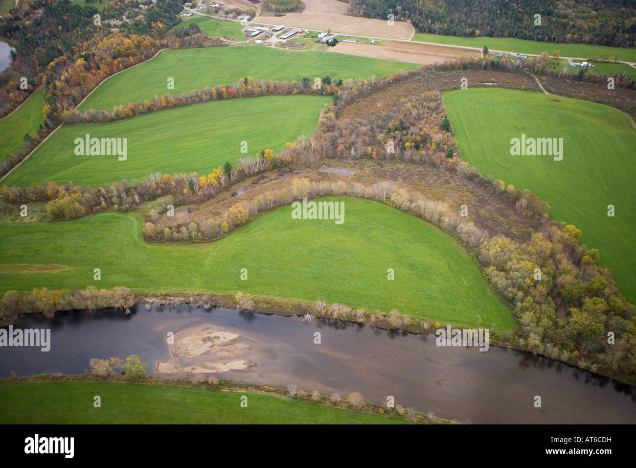 An aerial view of the Maidstone Bend section of the Connecticut River ...