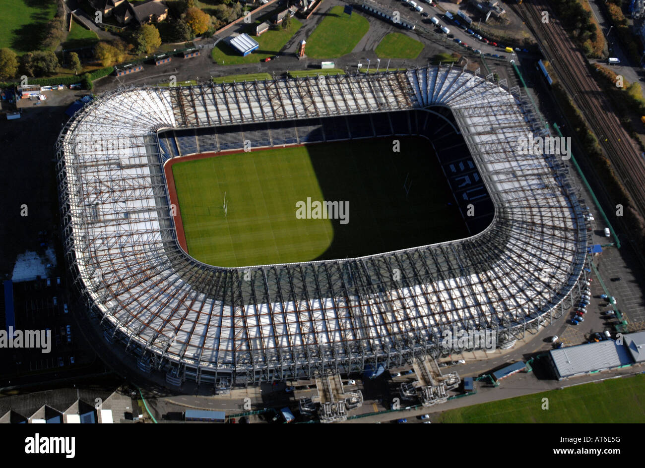 AERIAL SHOT OF MURRAYFIELD RUGBY STADIUM EDINBURGH Stock Photo