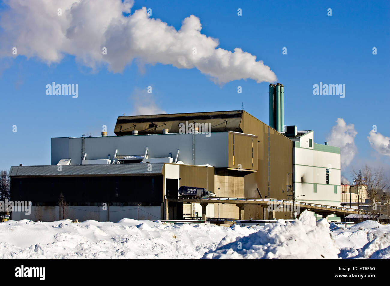 A garbage truck penetrates into the incinerator of Limoilou in Quebec City Stock Photo