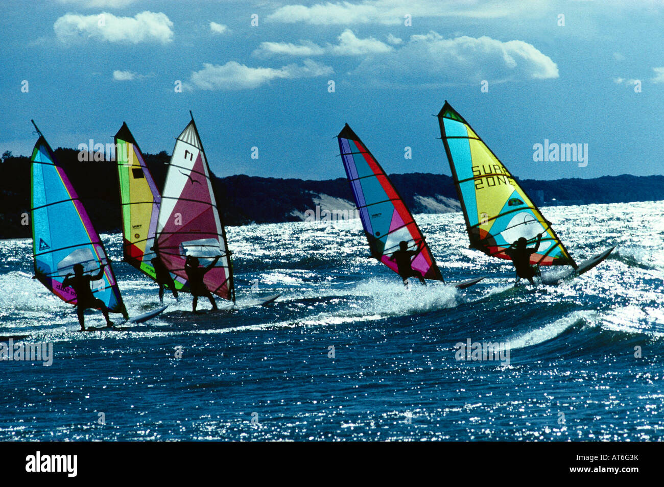 Lake Michigan windsurfers at South Haven, Michigan Stock Photo
