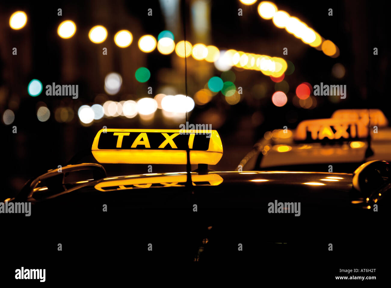 Taxi at night Stock Photo