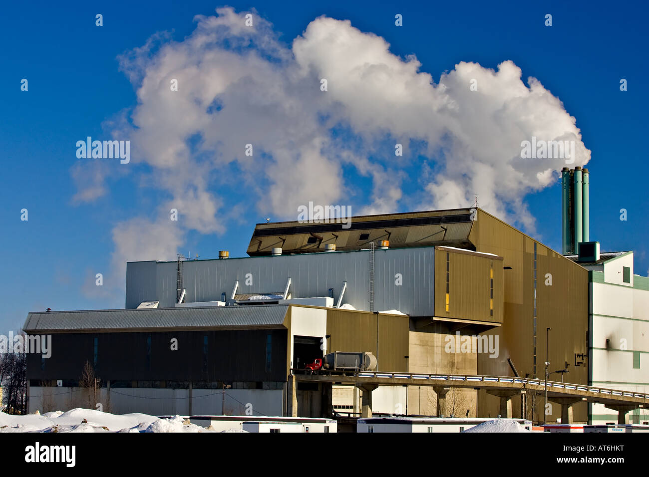 A garbage truck penetrates into the incinerator of Limoilou in Quebec City Stock Photo