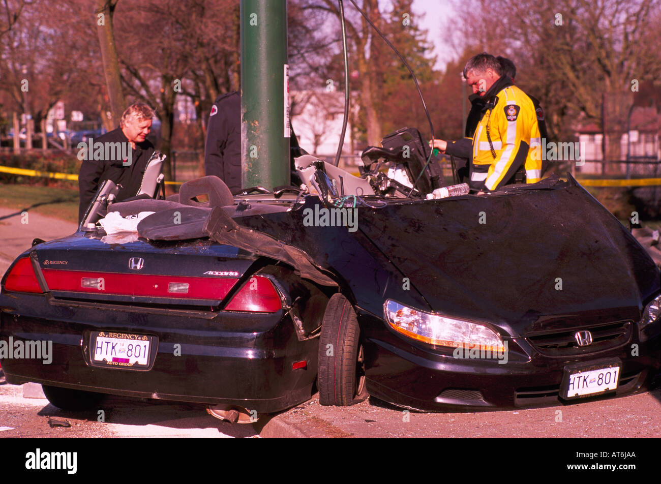 Police investigate Fatal Car Crash Traffic Accident Scene of Speeding