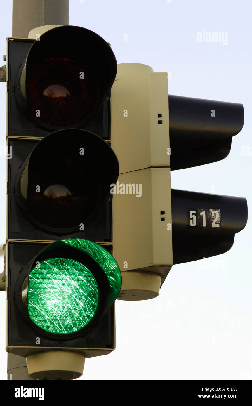 Traffic light signaling green, close up Stock Photo - Alamy