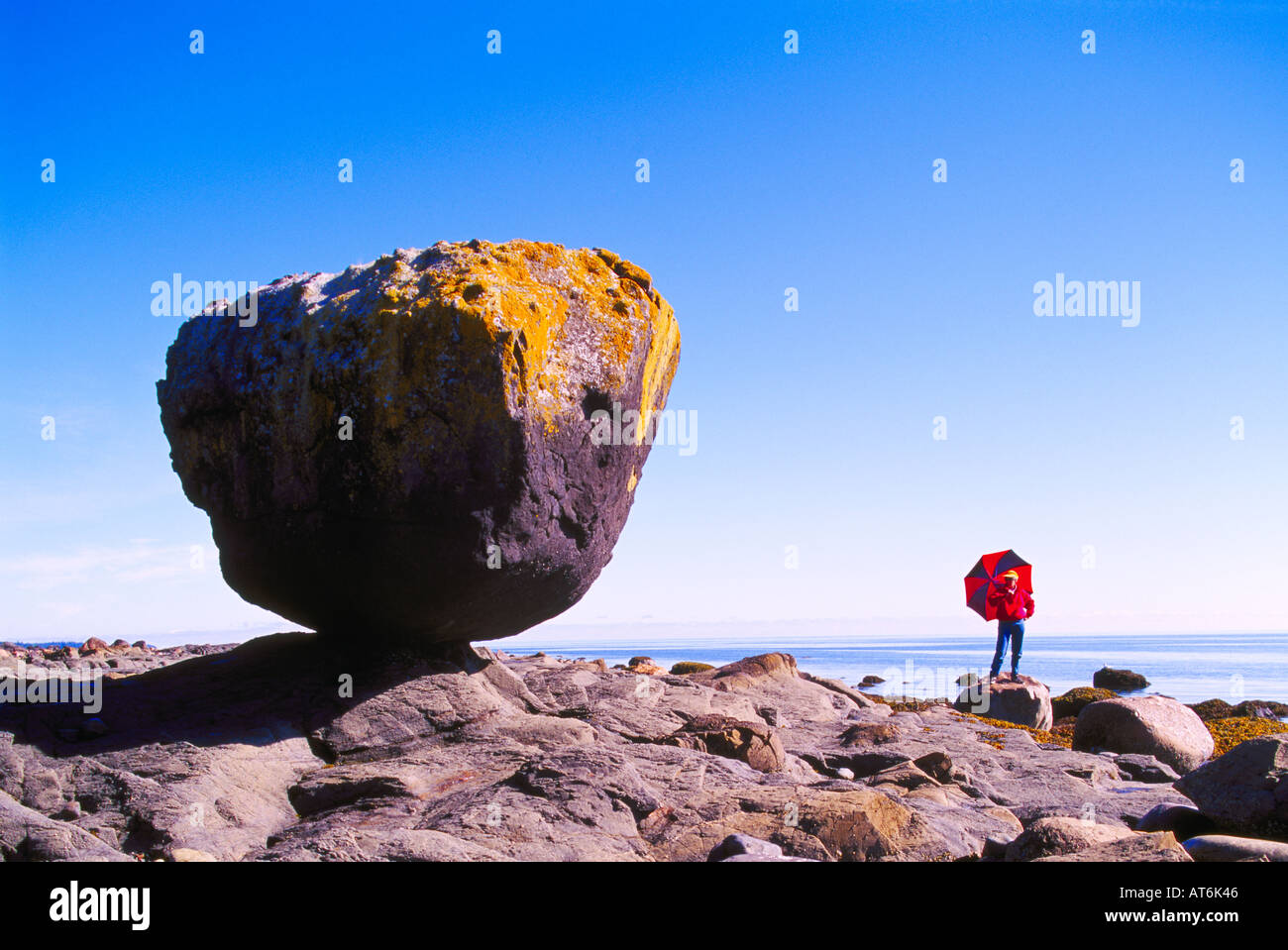 Balance Rock in the Queen Charlotte Islands along the Pacific Northwest Coast of British Columbia Canada Stock Photo