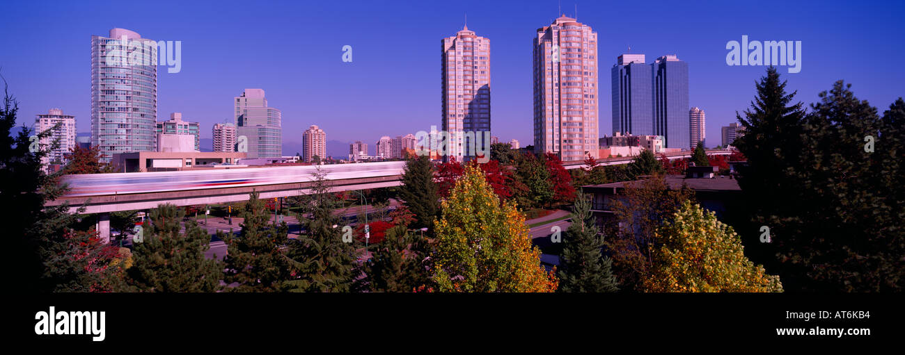 Burnaby, BC, British Columbia, Canada - High Rise Buildings at Metrotown, Skytrain to Vancouver, Autumn, Fall - Panoramic View Stock Photo