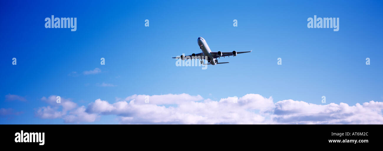 Commercial Airplane approaching YVR Vancouver International Airport in Richmond British Columbia Canada Stock Photo