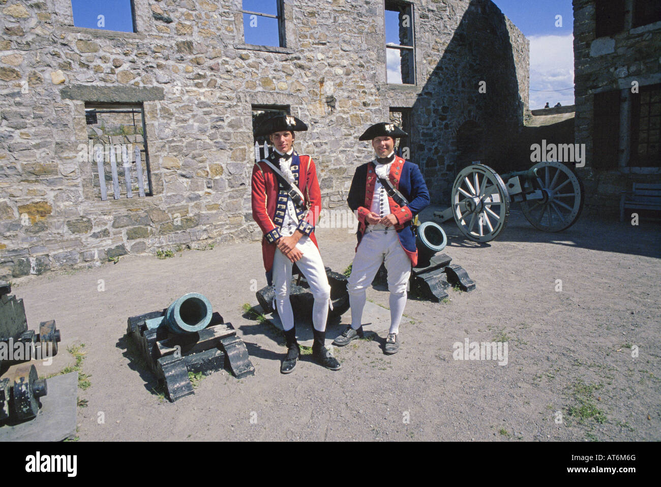 Reenactors dressed as British soldiers at Fort William Henry on the end of  near Lake George New York Stock Photo