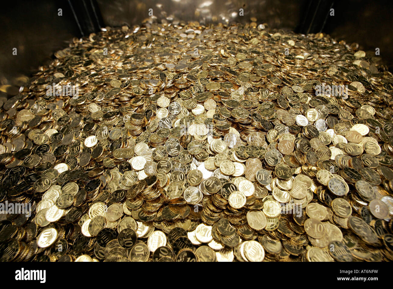 many new made 10-Cent-Coins Stock Photo