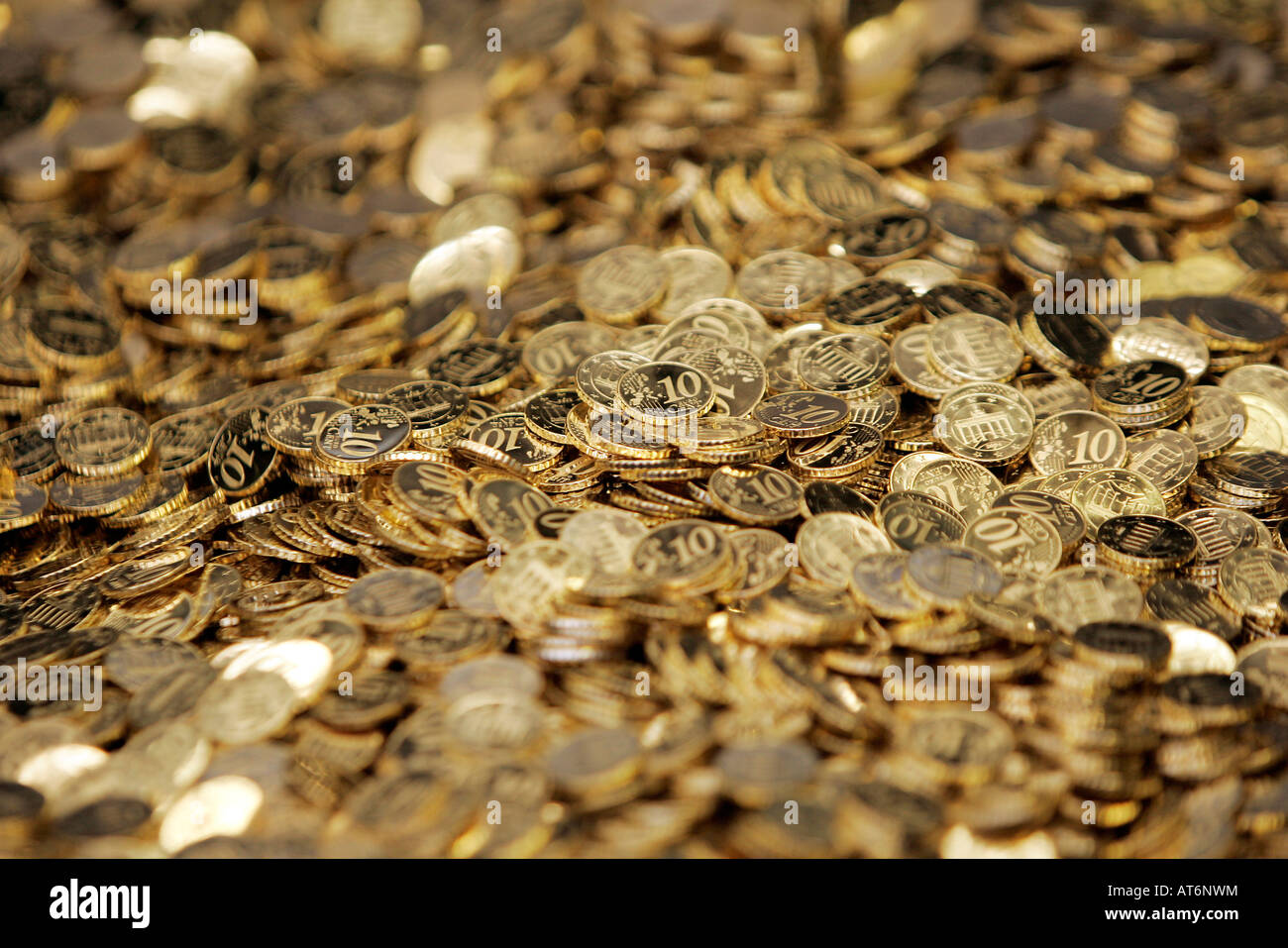 many new made 10-Cent-Coins Stock Photo