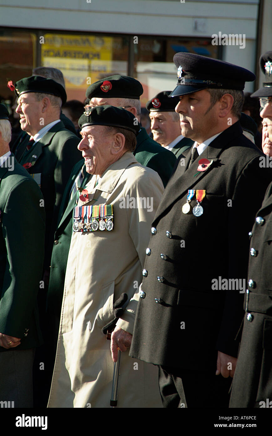 march marching soldiers on parade on remeberance sunday old tradition poppy british legion respect army navy royal airforce old Stock Photo