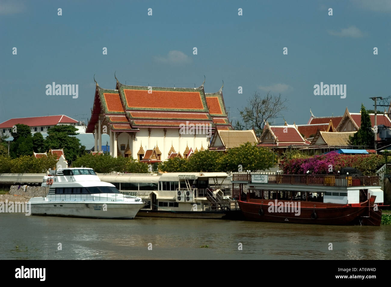 boats on river temple Ayuthaya Thailand South East Asia Stock Photo - Alamy