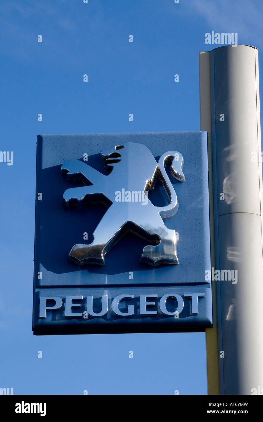 Peugeot lion sign Cardiff Stock Photo