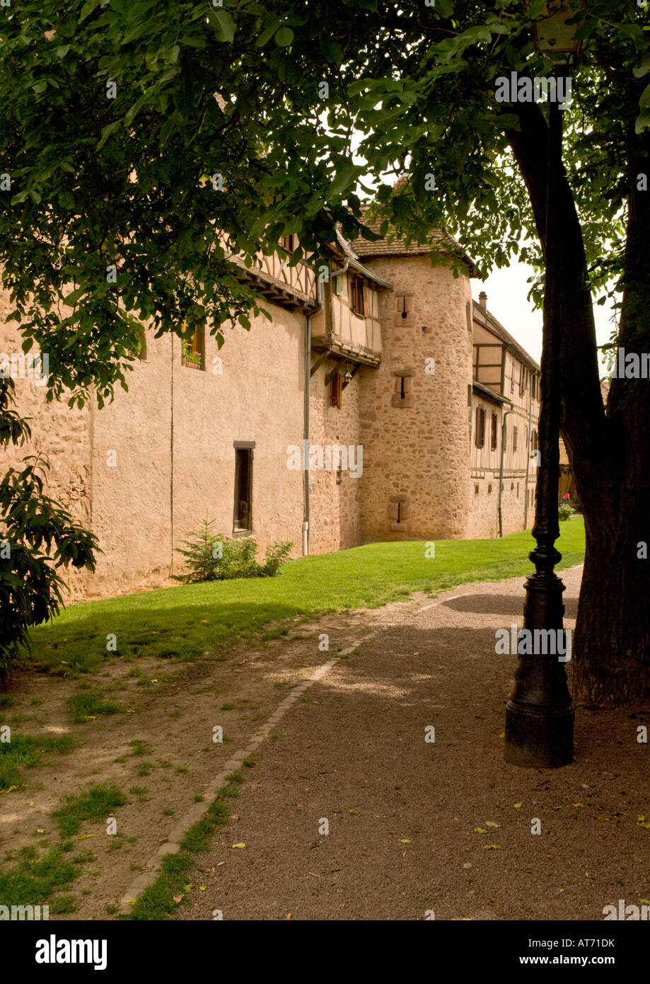 The mediaeval walls surrounding Riquewihr, Alsace, one of the most beautiful towns in France Stock Photo