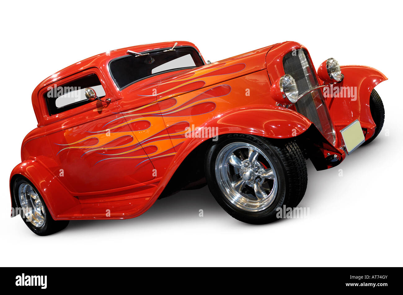 License and prints at MaximImages.com - Red Hot rod Ford 3 window coupe 1932 retro car Stock Photo