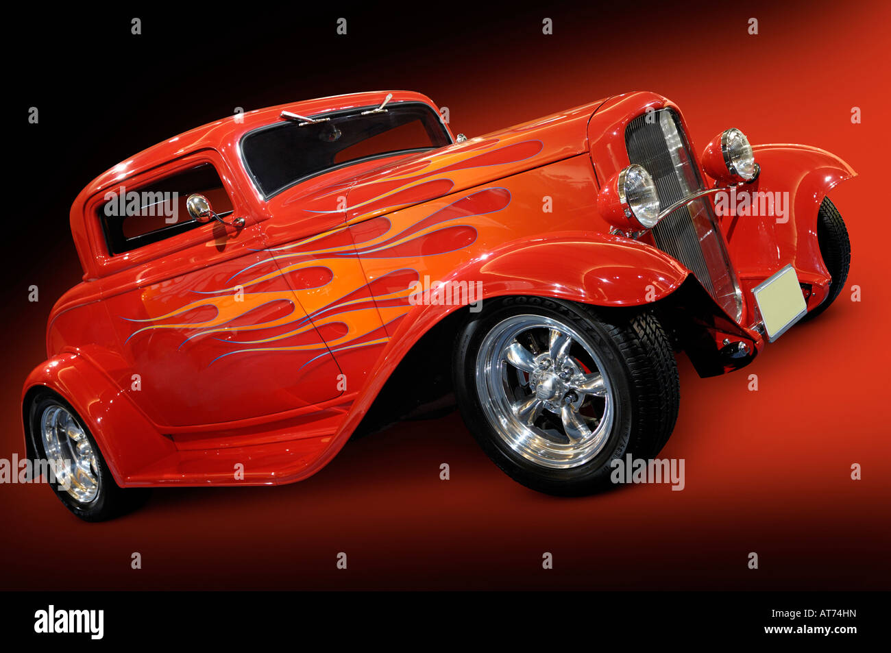 License and prints at MaximImages.com - Red Hot rod Ford 3-window coupe 1932 retro car Stock Photo