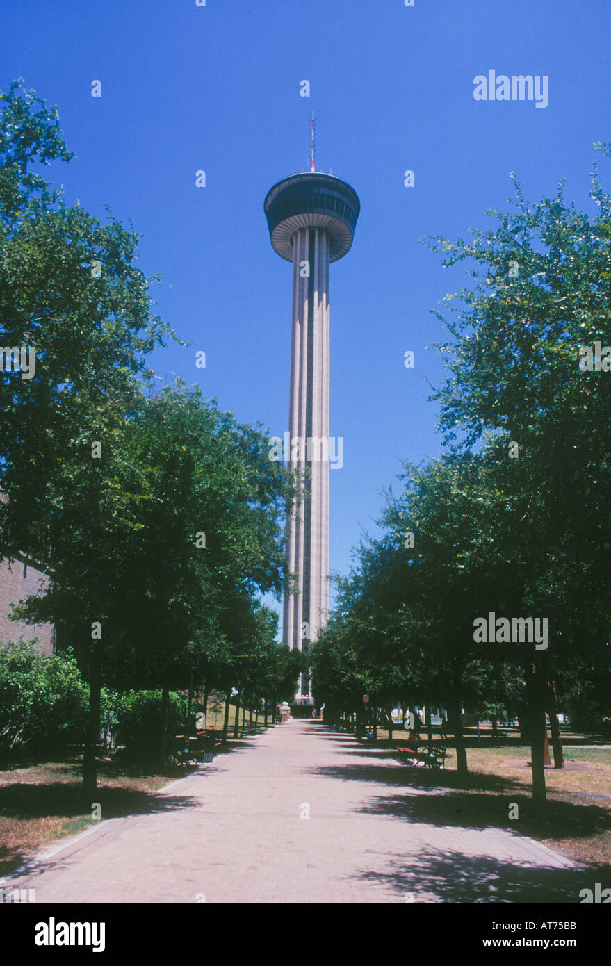 Tower of the Americas in San Antonio Texas USA A resturant sits atop this 750 foot tower Visiters welcome to the tower Stock Photo