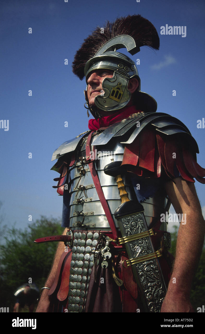 Centurion of the Roman Army in full dress at the Lunt Fort at Baginton near Coventry England UK Stock Photo