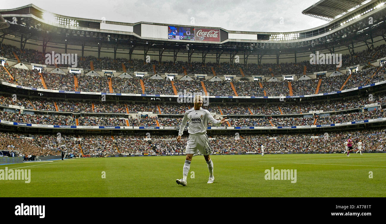 Real Madrid's David Beckham of England walks during a soccer match at the Santiago Bernabeu stadium in Madrid Stock Photo