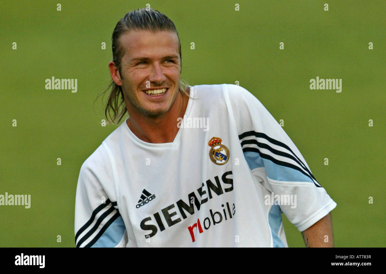 Real Madrid soccer player David Beckham of England attends a team's ...