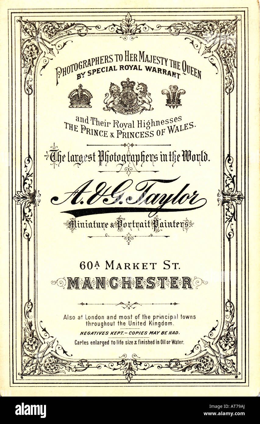 Victorian 1890s Cabinet Card photograph reverse Stock Photo