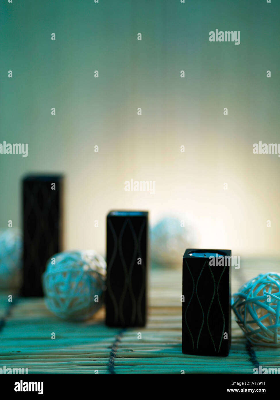 Tea light in holders with decorative balls Stock Photo Alamy