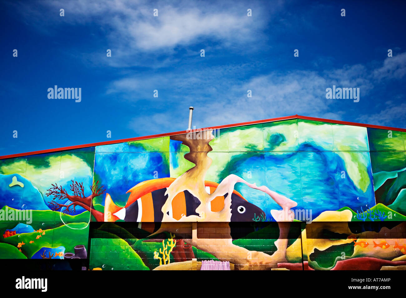 Wall art, Swimming Pool, Freyberg School, Palmerston North, New Zealand Stock Photo