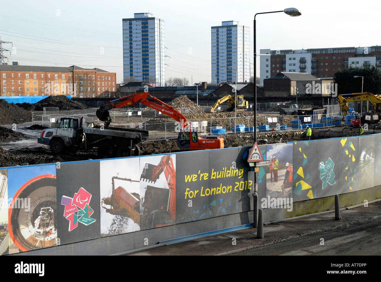 UK . Olympic Park construction near Pudding Mill Lane DLR station in ...