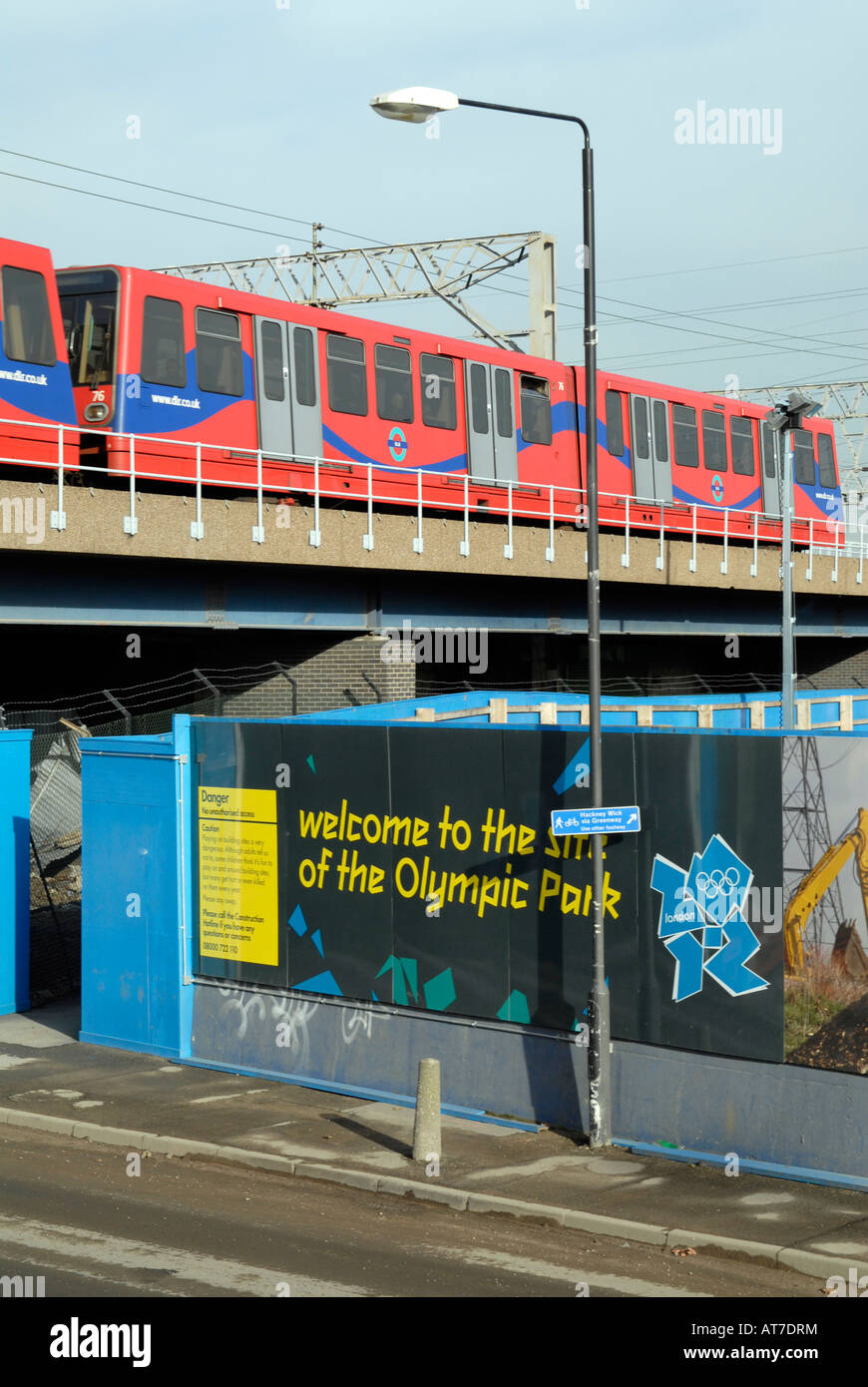 UK Pudding Mill Lane DLR station with Olympic Park construction in