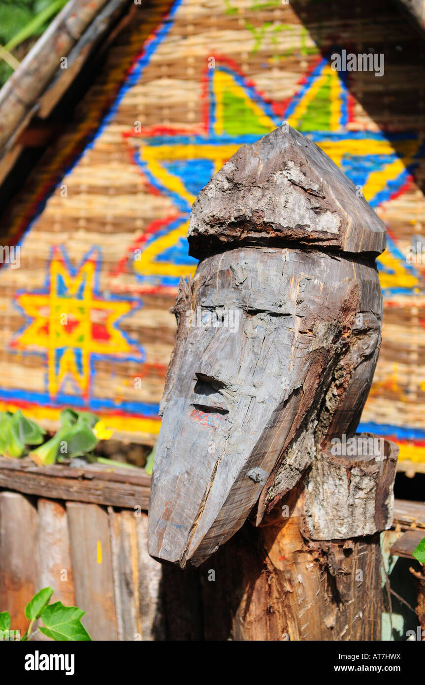 Carved  Wooden Figure at  Burial Site , Vietnam Stock Photo