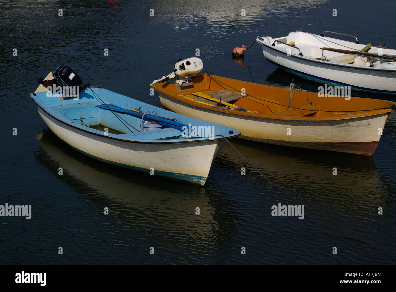 view of mouth of a river pletzia with several fishing boats tied Stock Photo