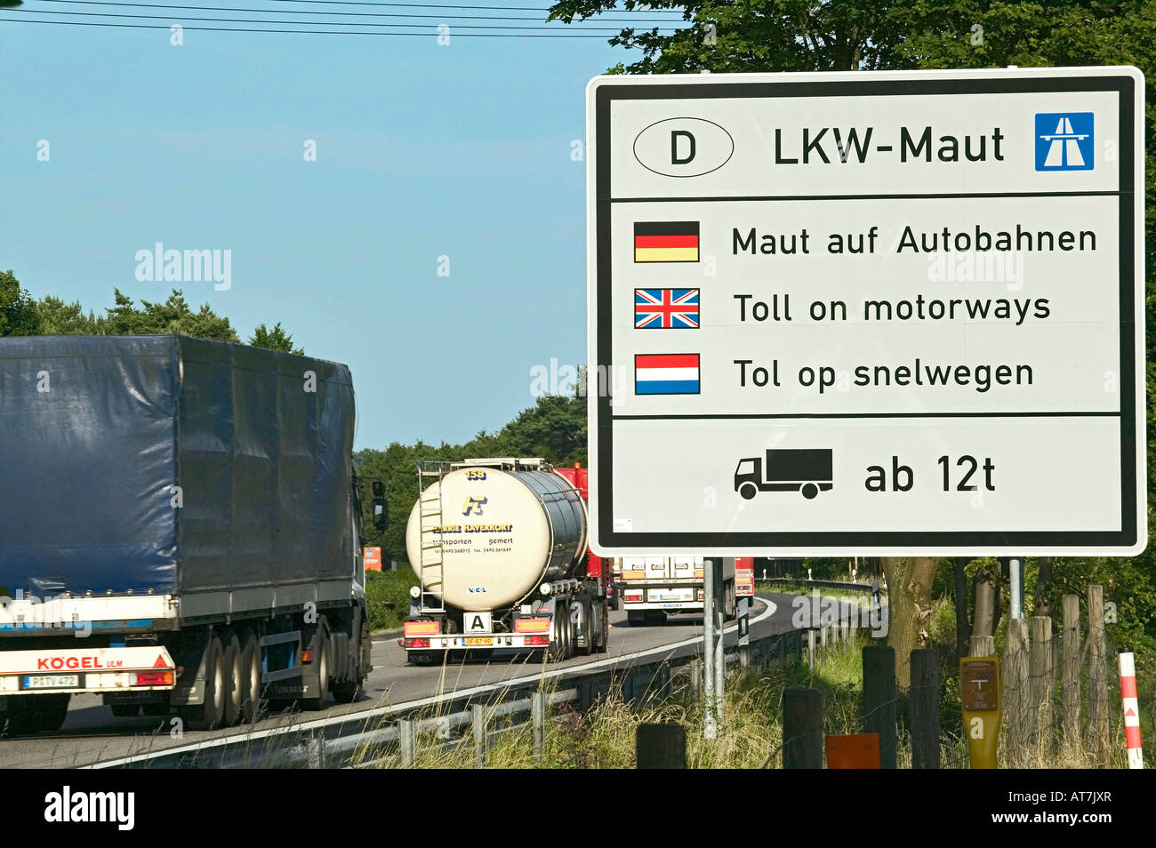 toll on motorway sign on highway Germany Stock Photo