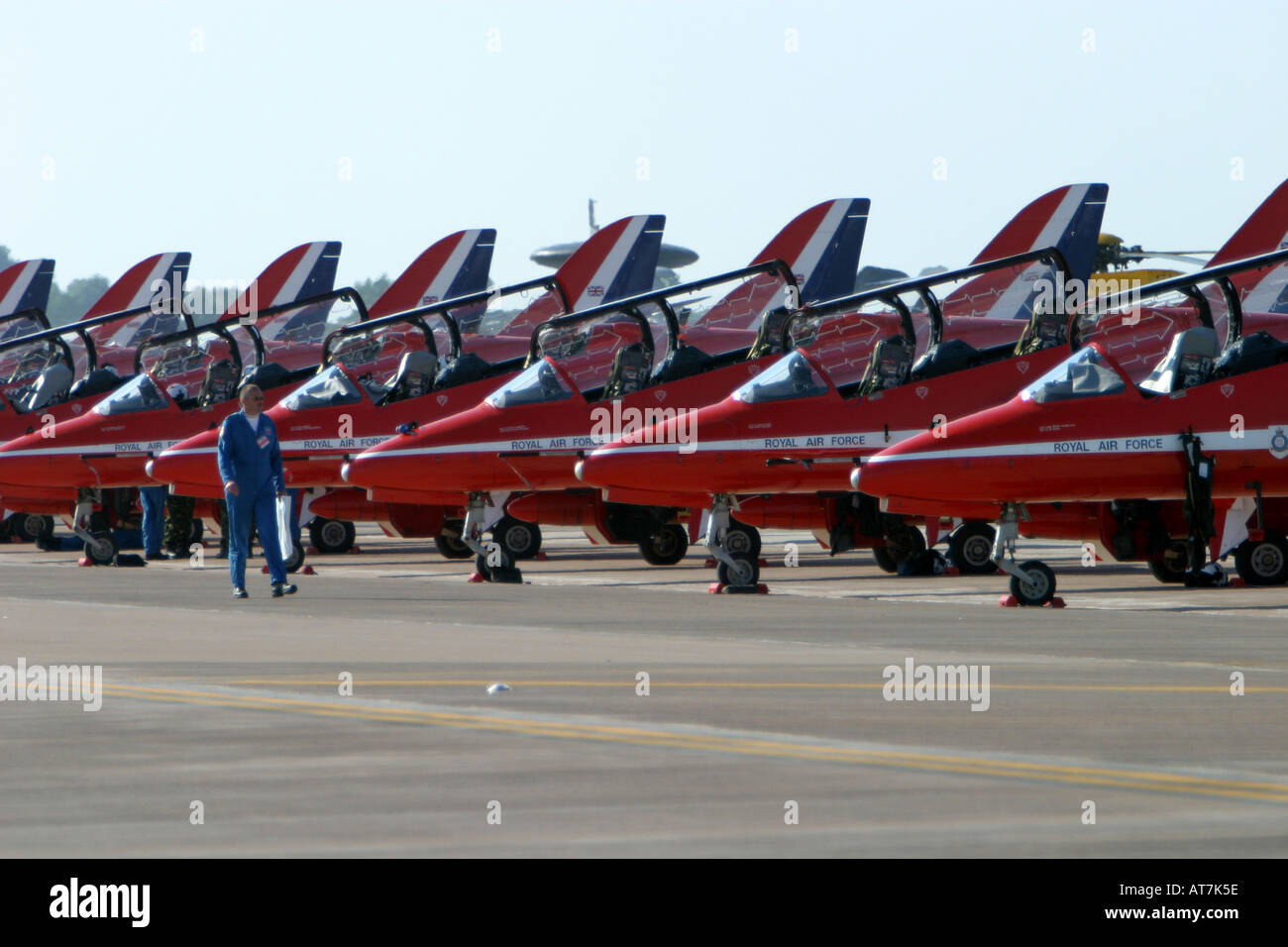 The famous Red Arrows aerobatic display team parked on the runway Stock ...