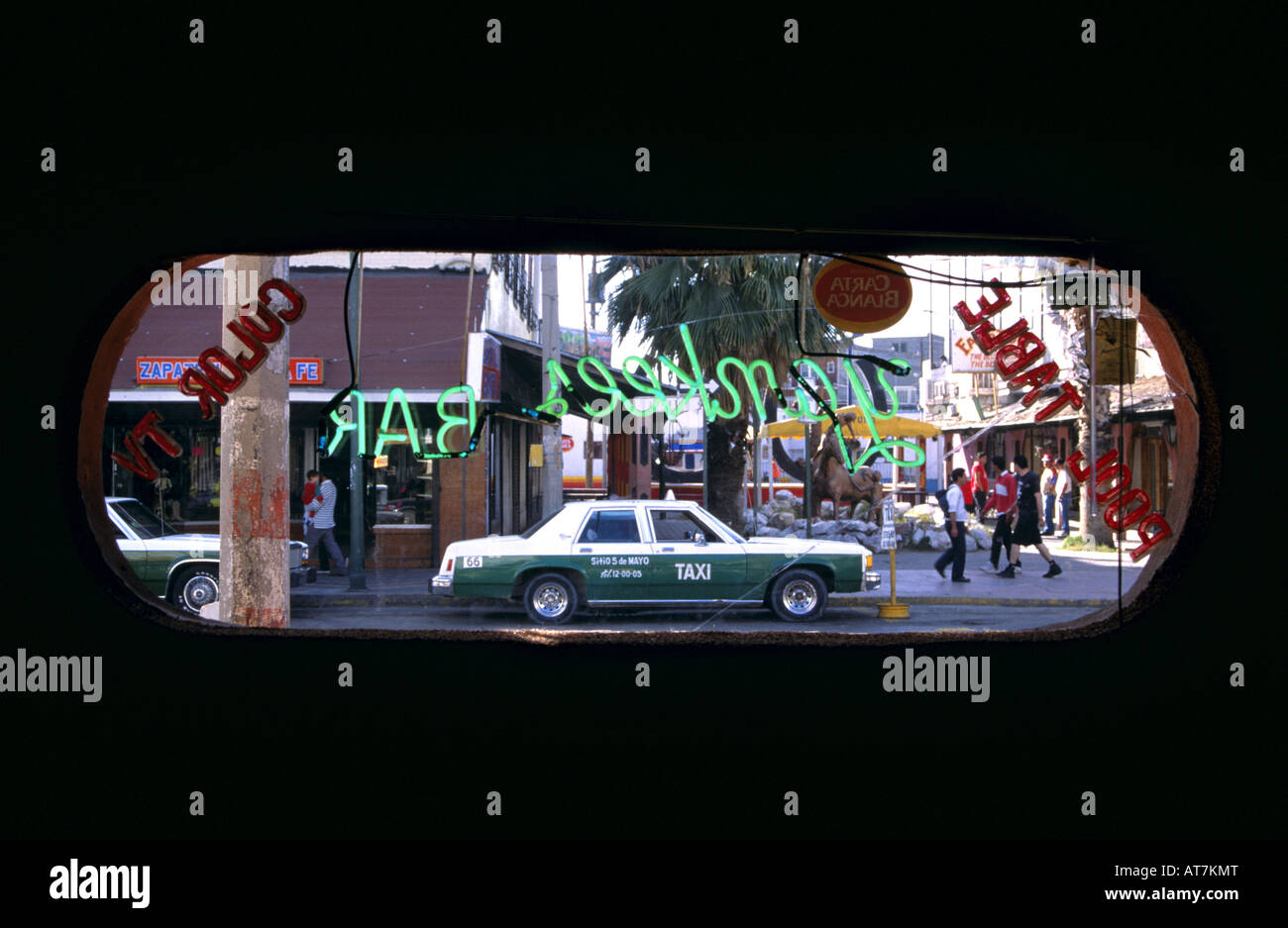 View from inside bar in Ciudad Juarez Mexico Stock Photo