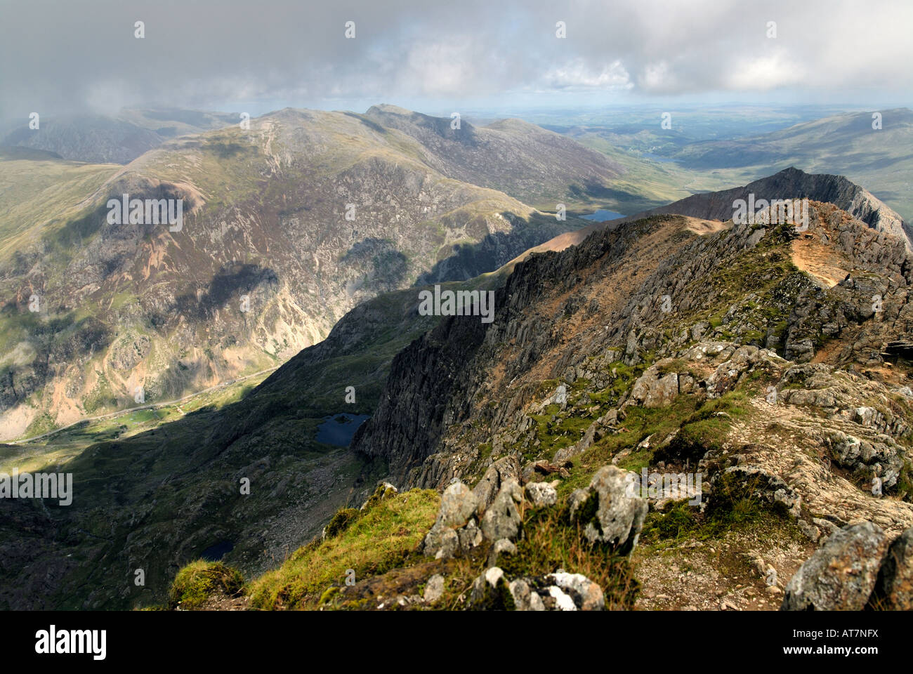 Snowdonia National Park view from Clogwyn y Person. Stock Photo