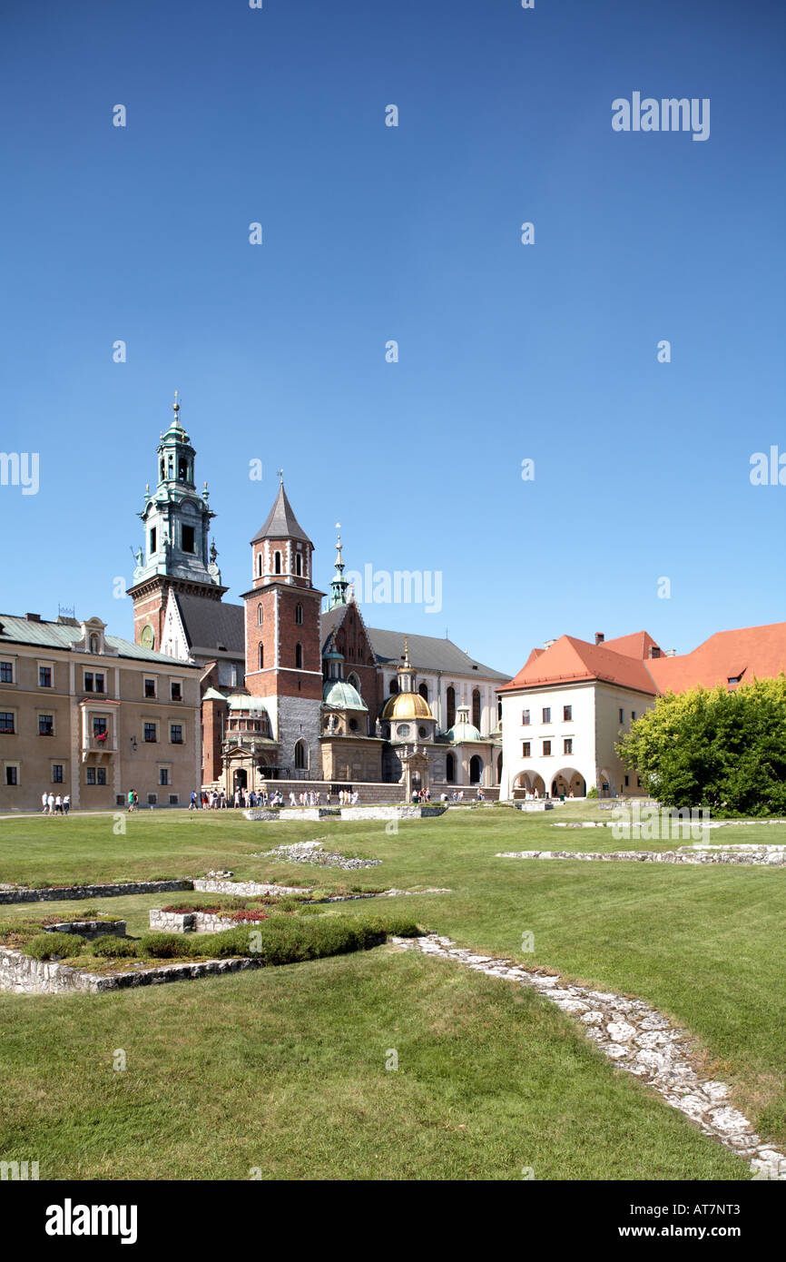 Eastern Europe Poland Malopolska Province Krakow Cracow Cracof  Royal Wawel Castle Catherdral Domes Stock Photo