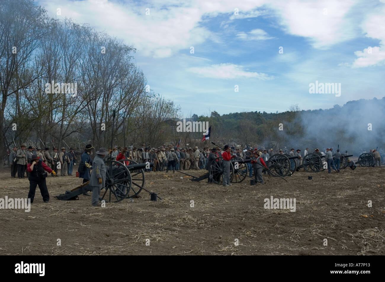 Cannonners formation ready to fire cannon at Civil War Reenactment