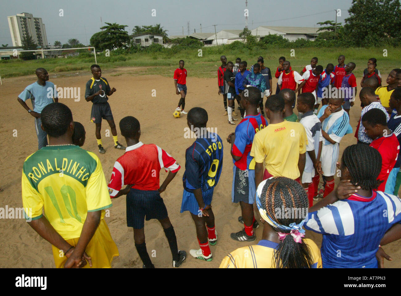 In Lagos many young football talent wants to join the organisation CATS. Their goal is to reach the national football team Stock Photo