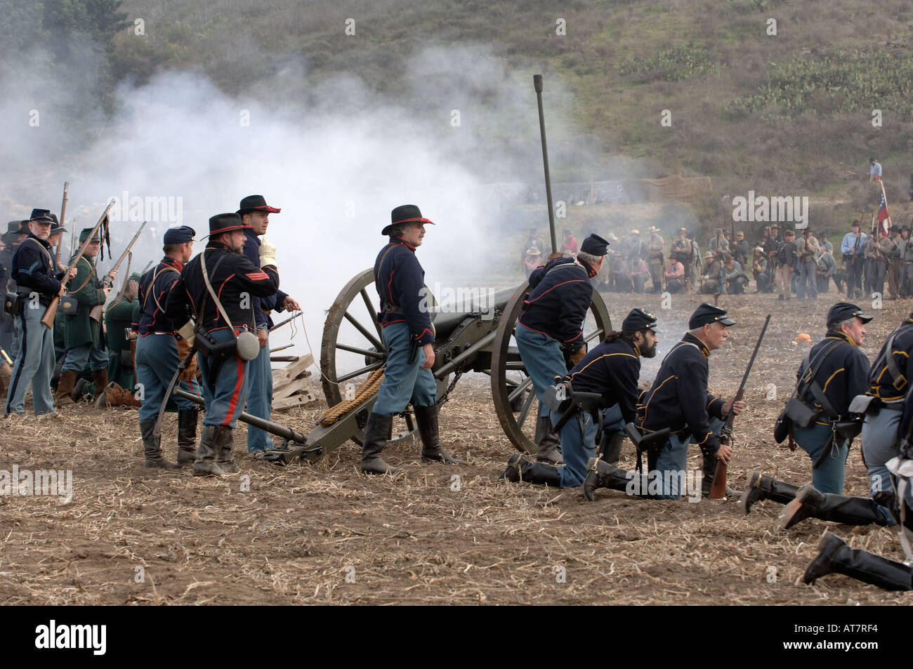 Cannoneers shooting blanks at Civil War Reenactment event Stock Photo