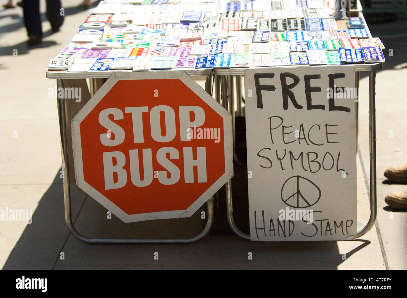 War protesters demonstration table at a public location Stock Photo - Alamy