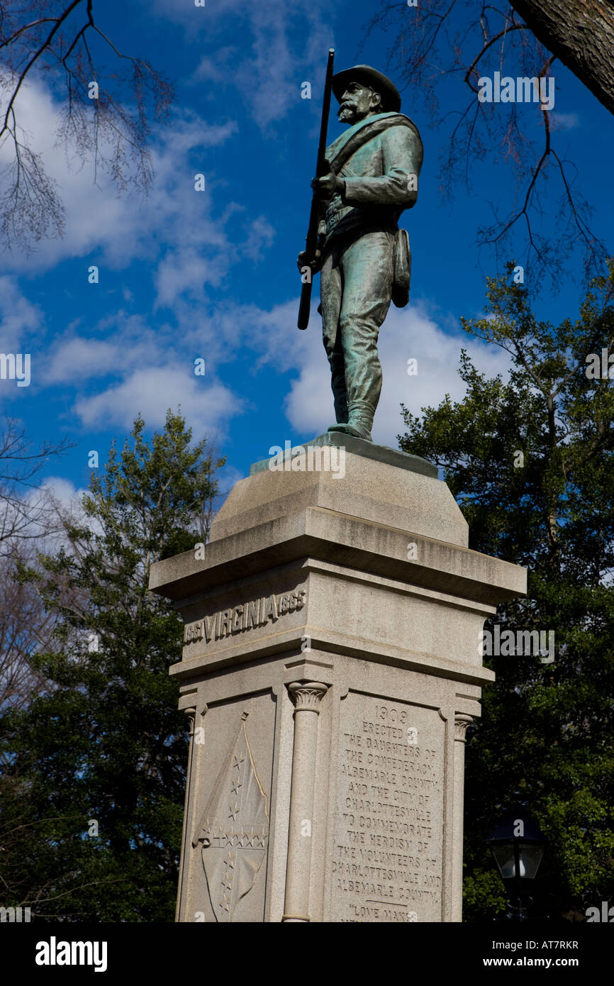 A statue of a Confederate soldier sits in front of the Albemarle County