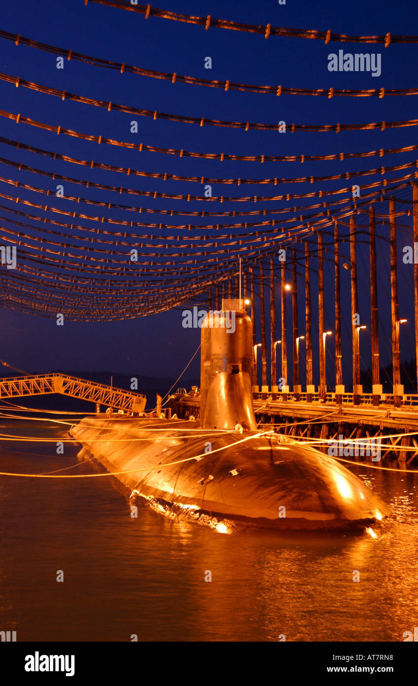 The nuclear powered attack submarine USS Jimmy Carter sits moored in