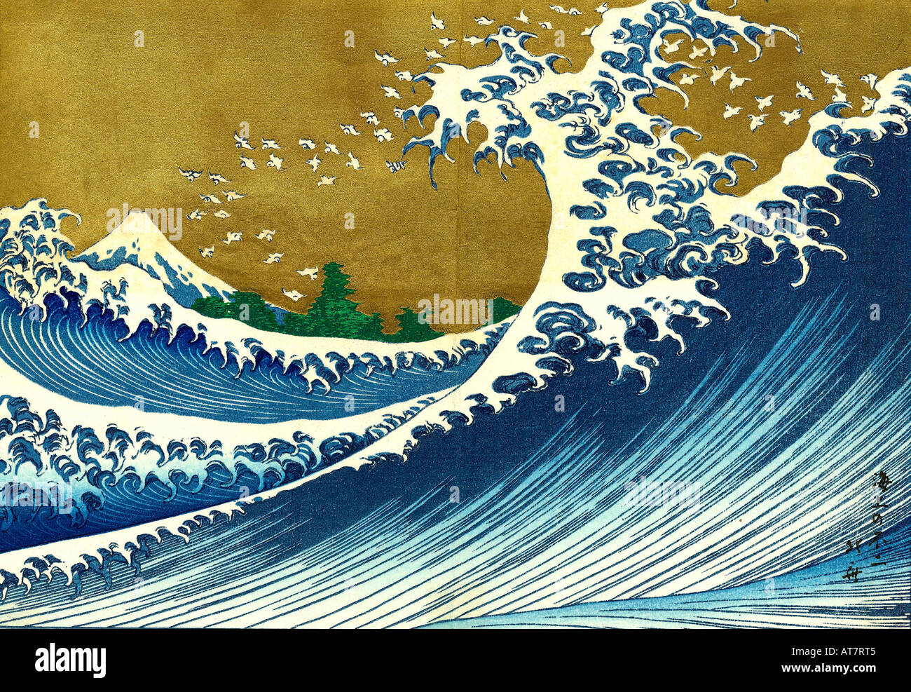 Japanese color wooddblock print from 100 views of Fuji by Katsushika Hokusai Stock Photo