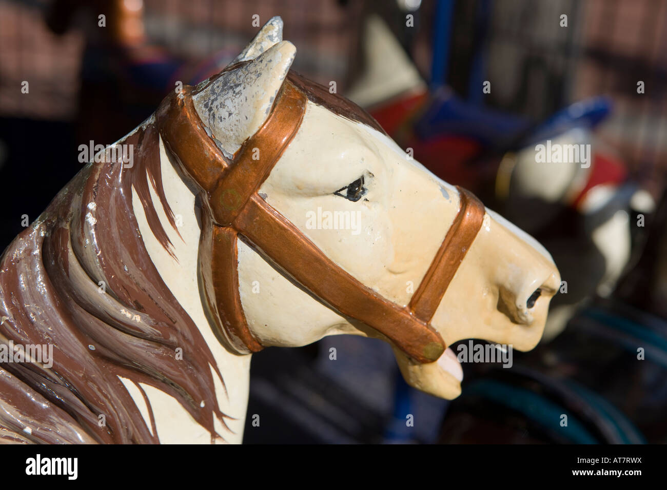 A horse on a child s carousel ride on the downtown mall in Charlottesville Virginia February 19 2008 Stock Photo