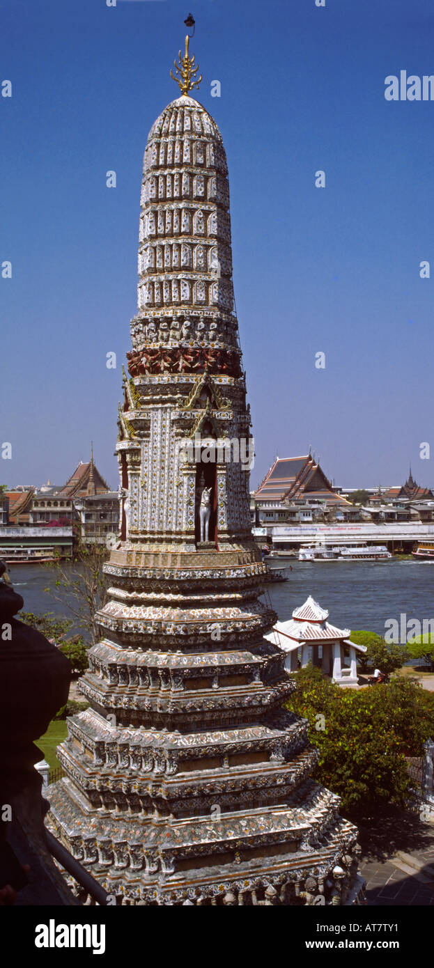 Wat Arun Temple, and Chao Phraya River, BANGKOK Thailand Asia Stock Photo