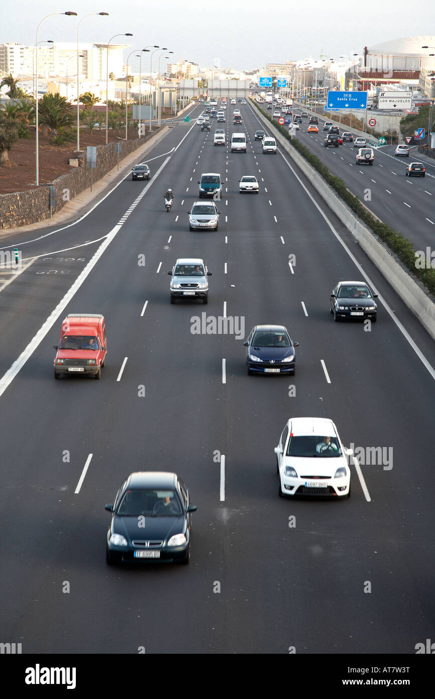 traffic on the TF 5 motorway highway coming from santa cruz