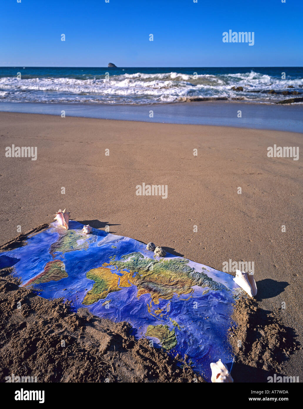 Ancient planisphere map on Cluny beach, Sainte-Rose, Guadeloupe, French West Indies Stock Photo